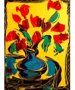 FAST SHIPPING! FLOWERS MODERN ABSTRACT ART - PAINTING CANVAS COMES  T55ERTH - £77.90 GBP