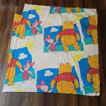 Vintage Disney Winnie The Pooh & Piglet Double (full) Flat Sheet Fabric Blue - $39.59