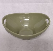 Longaberger Pottery Oval Bowl Sage Green Contour Swoop Handled Woven Traditions - $38.95