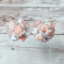 Vintage Clip On Earrings Large Statement Pearlescent Cream &amp; Pink - $15.99