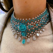 Aqua Marine Crystal Choker Necklace | Oversize Occasion Necklace With Adjustable - £772.41 GBP