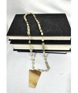 Vintage handmade long carved white onyx totem necklace mexico aztec pendant - £24.78 GBP