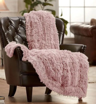 Chanasya Premium Solid Faux Long Fur Throw Blanket - Soft, Fuzzy Throw Dust Rose - £23.18 GBP