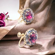 Art Deco Prong Ruby Red Rhinestone Screwback Earrings - $45.70