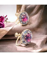Art Deco Prong Ruby Red Rhinestone Screwback Earrings - $49.58 CAD