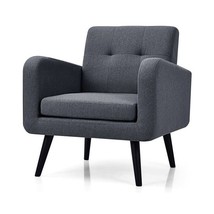 Mid-Century Modern Grey Linen Upholstered Accent Chair with Wooden Legs - €357,04 EUR