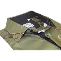 Men Sports Shirt by DE-NIKO Long Sleeves Fashion Print Soft Modal 2F008 Olive image 5