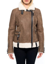 WOMEN&#39;S MOTORCYCLE DISTRESSED BROWN FAUX SHEARLING LEATHER JACKET COAT - £119.22 GBP