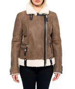 WOMEN&#39;S MOTORCYCLE DISTRESSED BROWN FAUX SHEARLING LEATHER JACKET COAT - $205.14 CAD