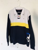 Tommy Hilfiger Mock Neck Color Block 85 Blue White Yellow Pullover Snap ... - £45.46 GBP