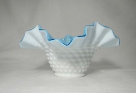 Vintage Kanawha Glass White Hobnail Blue Inside Ruffled Edge STUNNING - €16,82 EUR