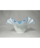 Vintage Kanawha Glass White Hobnail Blue Inside Ruffled Edge STUNNING - $19.80