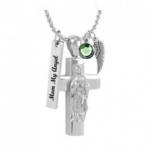 Mary on the Cross Silver Ash Pendant Urn - Love Charms™ Option - £23.94 GBP