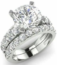 Engagement Wedding Ring Set 3.15Ct Simulated Diamond Solid 14K White Gol... - £224.48 GBP