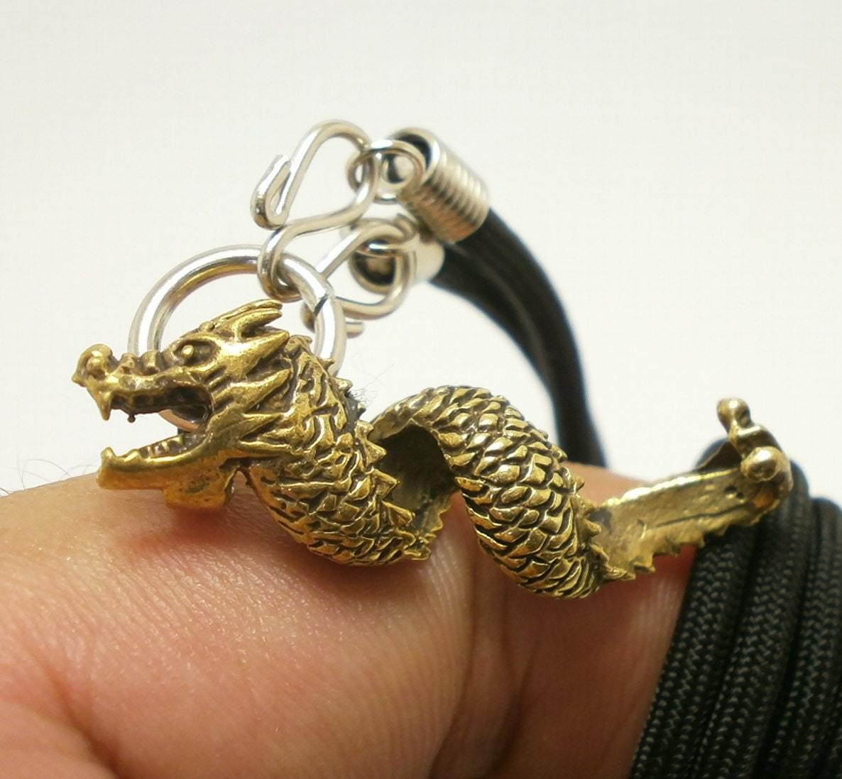 Primary image for Chinese Dragon pendant rope necklace brass talisman powerful strong life protect