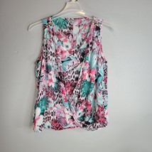 Jennifer Lopez Blouse Size L Gold Metal Accents Floral Multicolor Cold S... - $15.99