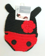 Ladybug Set 2 Piece Set Red &amp; Black Baby Hand Crocheted Hat &amp; Diaper Cover Nwt - $8.56