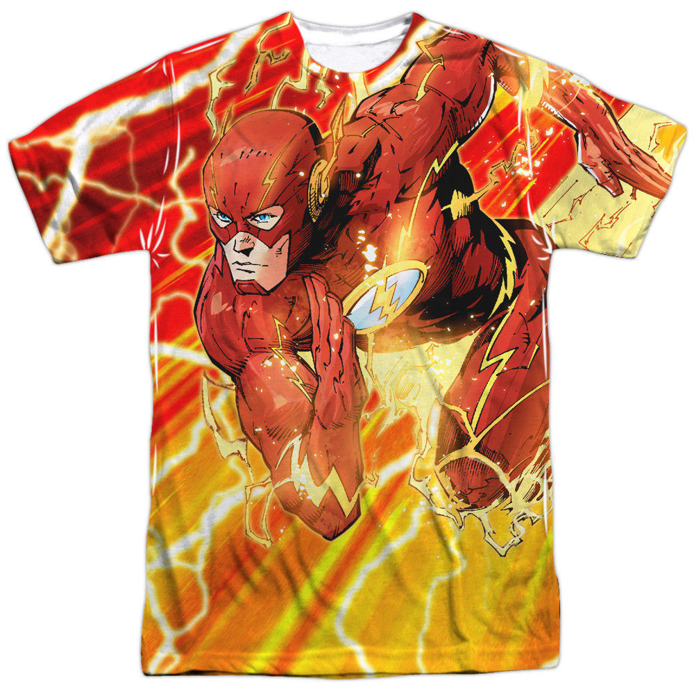 JLA Justice League of America The Flash Lightning Dash Sublimation Front T-shirt - £21.64 GBP - £25.65 GBP