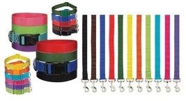 Nylon Solid Color Dog Collar and Lead 2 Piece Sets Durable Adjustable Se... - £13.33 GBP+