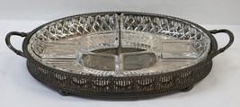 Antique WILLIAM ADAMS Handled Silver-Plated Oval Tray Glass Inserts (79750) - £120.29 GBP