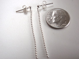 2 mm Silver Dot 925 Sterling Silver Stud Earrings with Dangling Chain - £4.30 GBP