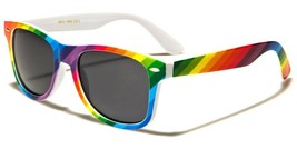 White Rainbow Striped Print Pride Lgbt Square Sunglasses Retro Classic Casual - £8.33 GBP