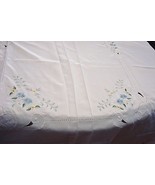 Floral light blue 2 flowers tablecloth FRANCO, 72 &quot;x126&quot; oblong OFF WHIT... - $63.35