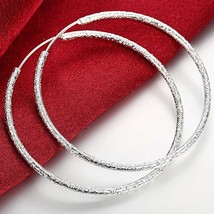 Free Shipping 925 Silver Simple Scrub 3.5cm/5.0cm Hoop Earrings for Women Trendy - £10.33 GBP