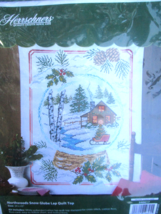 Herrschners Northwoods Snow Globe Lap Quilt Top Stamped Cross Stitch Kit NEW NIP - £25.05 GBP
