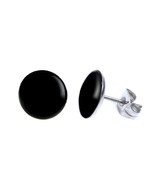 BLACK STUD EARRINGS 10mm Stainless Steel Enamel Circle Round Post Pair S... - $129.73 MXN