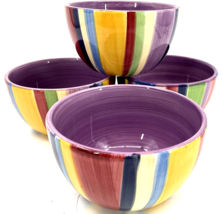 4 Tabletops Unlimited BARCELONA Coupe Soup Cereal Bowls 6&quot; Vertical Stripes EUC - £46.79 GBP