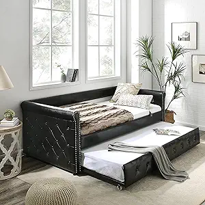 Pu Leather Upholstered Twin Size Daybed With Twin Trundle, Button Tufted... - $1,213.99