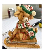 Vintage Deer On Toboggan Figurine JOY Enesco Santa&#39;s Special Deerlivery - $20.98 CAD
