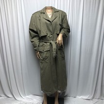 Together! Trench Coat Missy 10 Vintage 90&#39;s Army Olive Green Long Jacket - £46.32 GBP