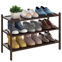 3-Tier Bamboo Shoe Rack Premium Stackable Shoe Shelf Storage Organizer For Hallw - £32.75 GBP