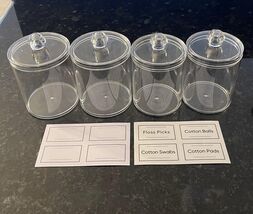 4 PACK (Plastic) Qtip Holder Dispenser Cotton Round Pads 3.94"L x 4.02"W x 6.18" - $17.82