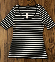 NEW White House Black Market FORME Rib Top Black/White Stripe Size Large NWT - £41.78 GBP