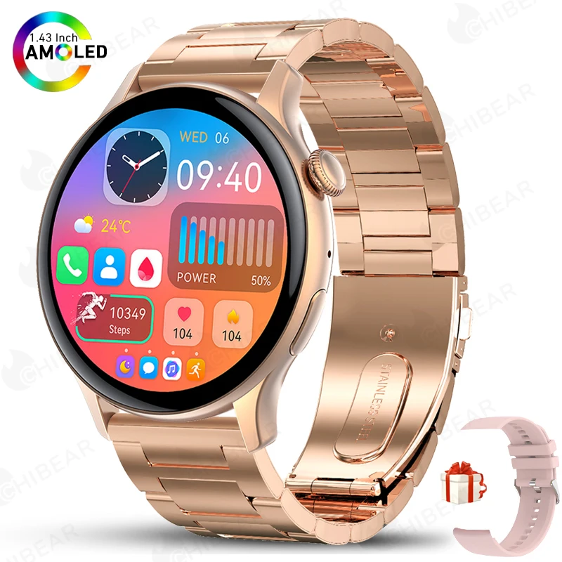 Ladies Smartwatch 466x466 AMOLED Screen Moment Display Time Bluetooth Call Watch - £33.75 GBP