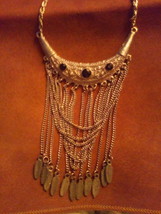 Western Style  Necklace With Black Gem and Dangling Chains With Feathers  - $10.00