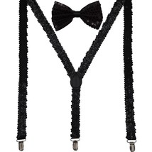 Men AB Elastic Band Black Sequin Suspender With Matching Polyester Bowtie - £3.90 GBP