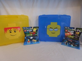 Lego Minifigure Head Storage Carrying Cases Container Yellow + Blue + Ne... - £38.95 GBP