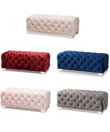 48&quot; Button-Tufted Glam Velvet Bench Ottoman Gold Stainless Legs - 5 colors! - $441.39 CAD+