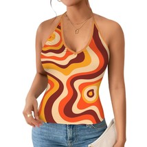 70s Groovy Vibes Retro V-neck Halter Open Back Tank Top (Size 2XS - 2XL) - $19.00