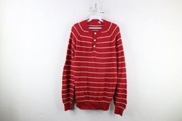 Vintage 90s Streetwear Mens Large Striped Knit Henley Pullover Sweater Cotton - £38.72 GBP