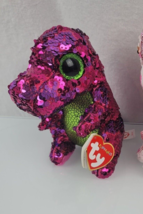 Ty Boos Flippables Stompy Dinosaur Plush Stuffed Animal 6&quot; 2018 Pink Sequins new - £12.65 GBP