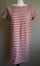 Ann Taylor Loft L Short Sleeve Rust Ivory Stripe Ponte Cotton Shirt Dress - £20.92 GBP
