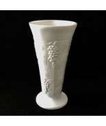 Vintage Milk Glass Pedestal Goblet Grapevine Pattern Footed Vase White - £14.05 GBP