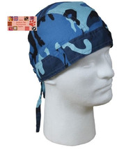 Blue Urban Camo Camouflage Fitted Tied Bandana Head Wrap Skull Cap Doo Do Du Rag - £6.80 GBP