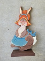 Wood FOLK ART Country RABBIT~ Hand Painted Hare with Bonnett,  Apron N G... - €24,70 EUR