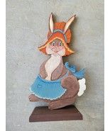Wood FOLK ART Country RABBIT~ Hand Painted Hare with Bonnett,  Apron N G... - $28.45